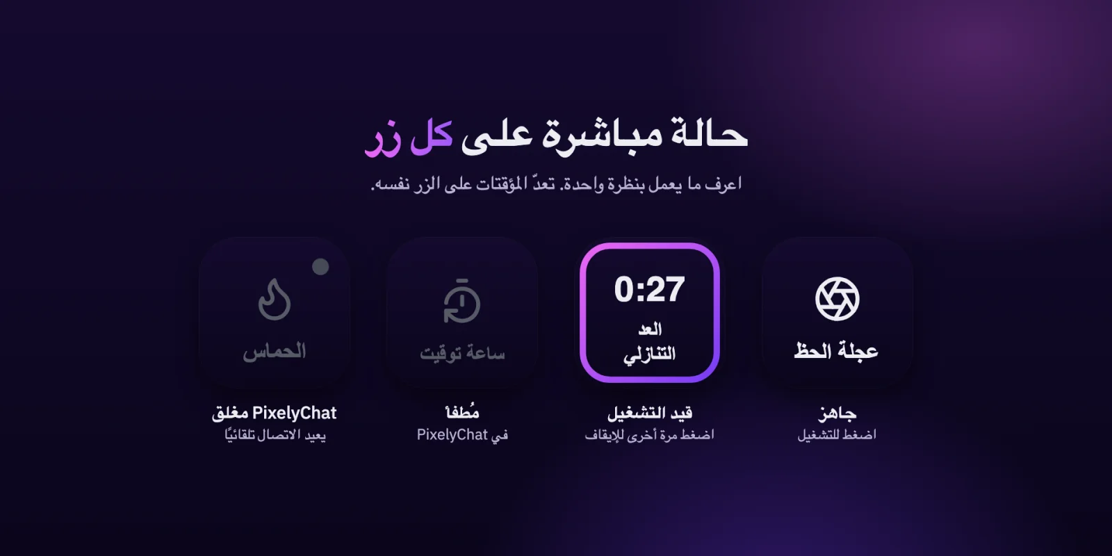 أزرار Stream Deck تعرض حالات جاهز وقيد التشغيل ومُطفأ وإعادة الاتصال