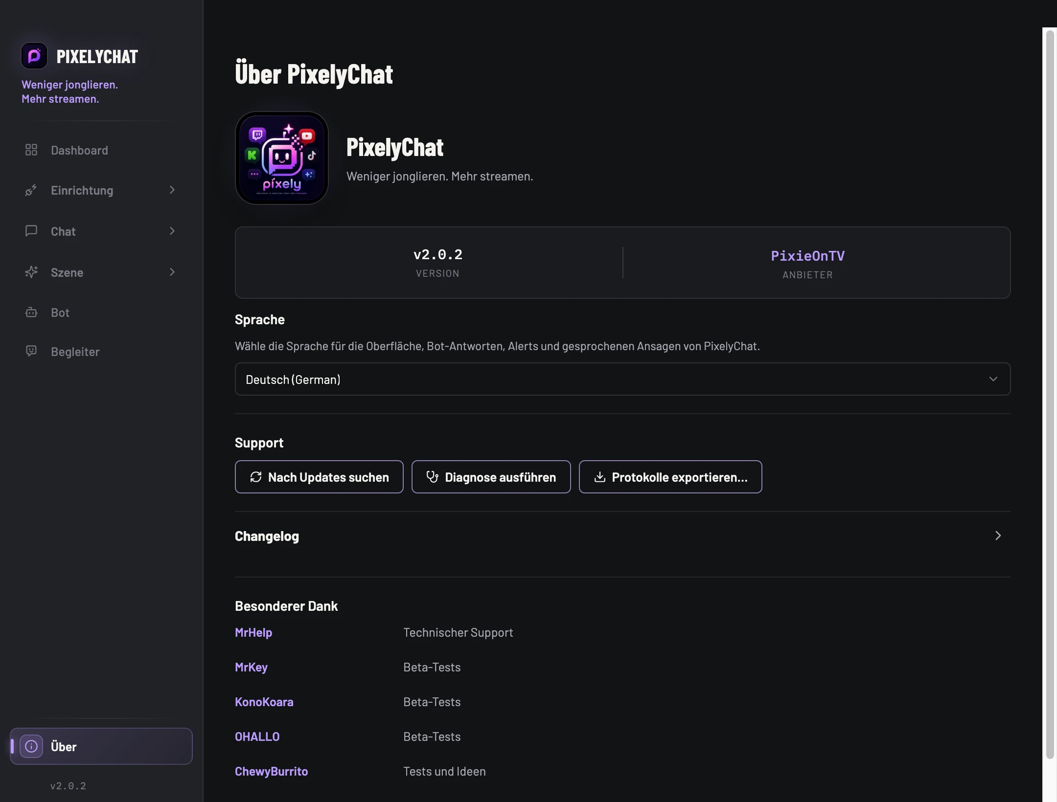 PixelyChat-Seite „Über uns“
