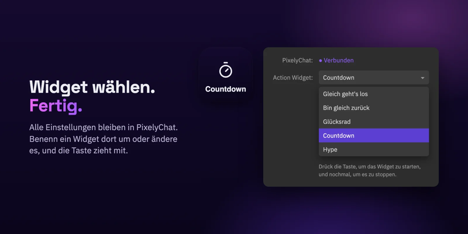 Ein Aktions-Widget für eine Stream-Deck-Taste auswählen