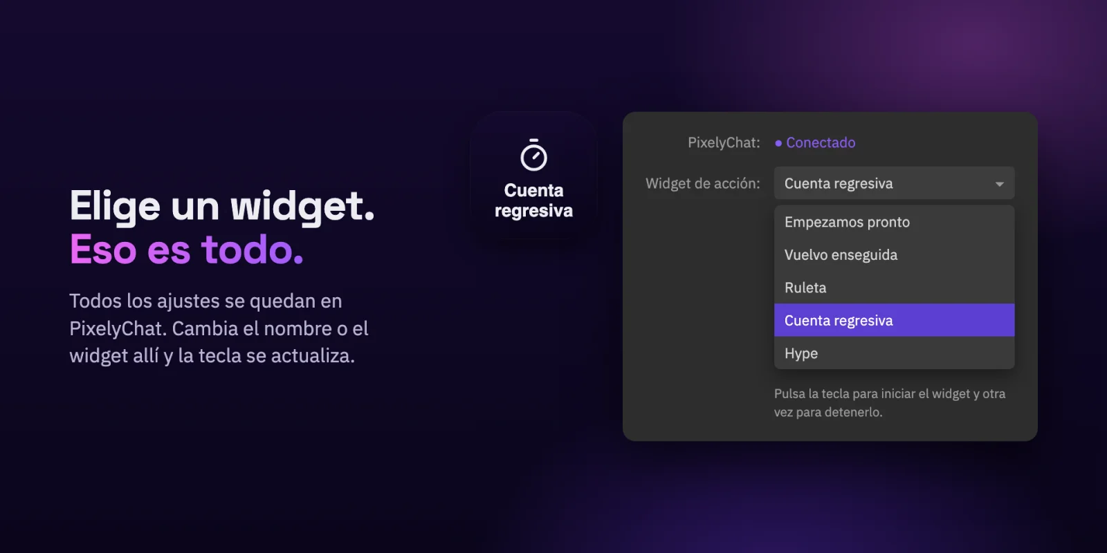 Elegir un widget de acción para una tecla de Stream Deck