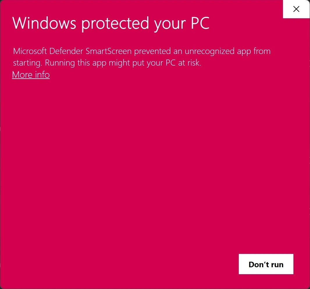 Avertissement Windows SmartScreen montrant « Informations complémentaires »