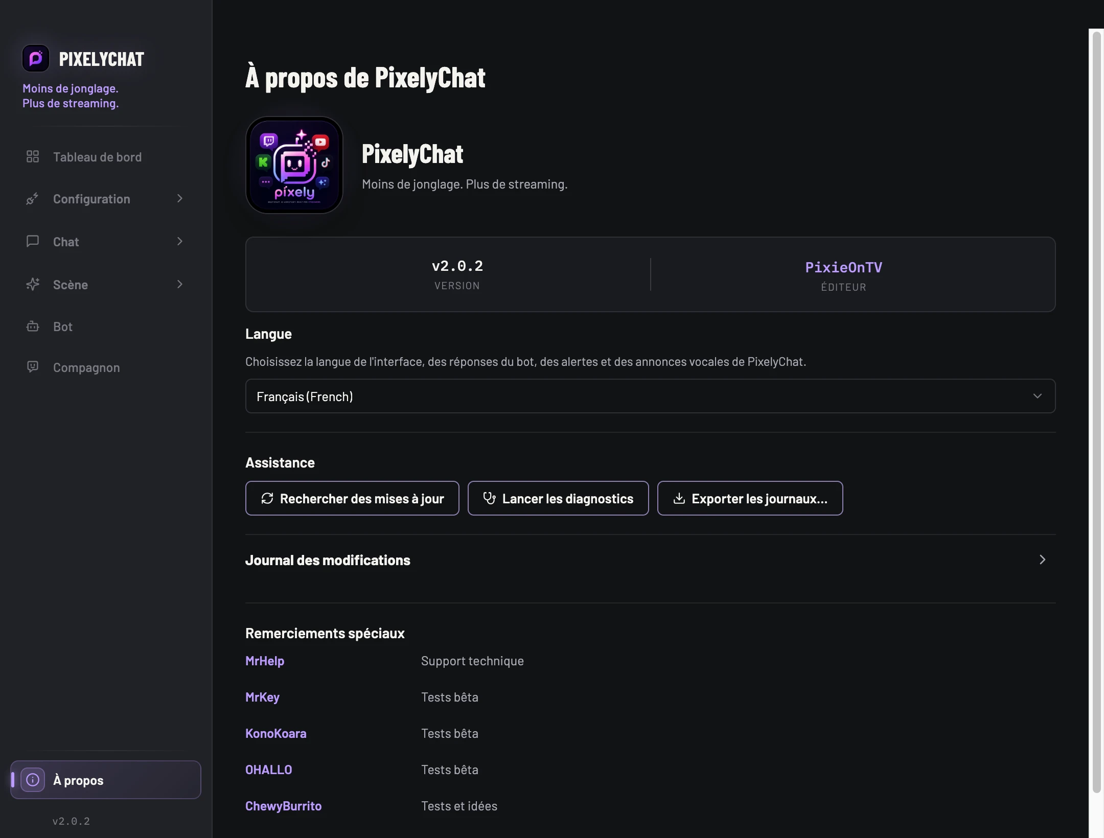 Page À propos de PixelyChat