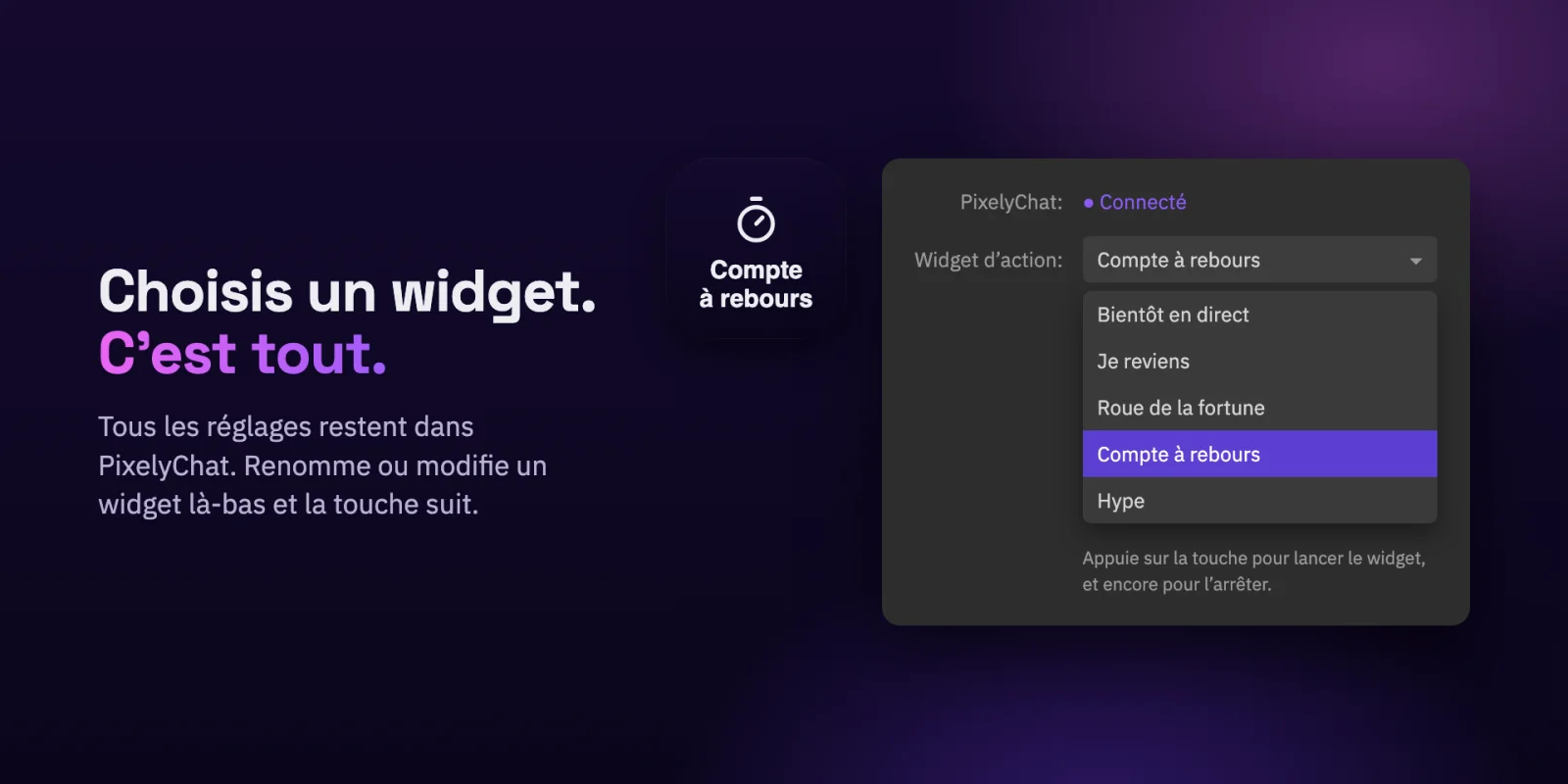 Choisir un widget d’action pour une touche Stream Deck