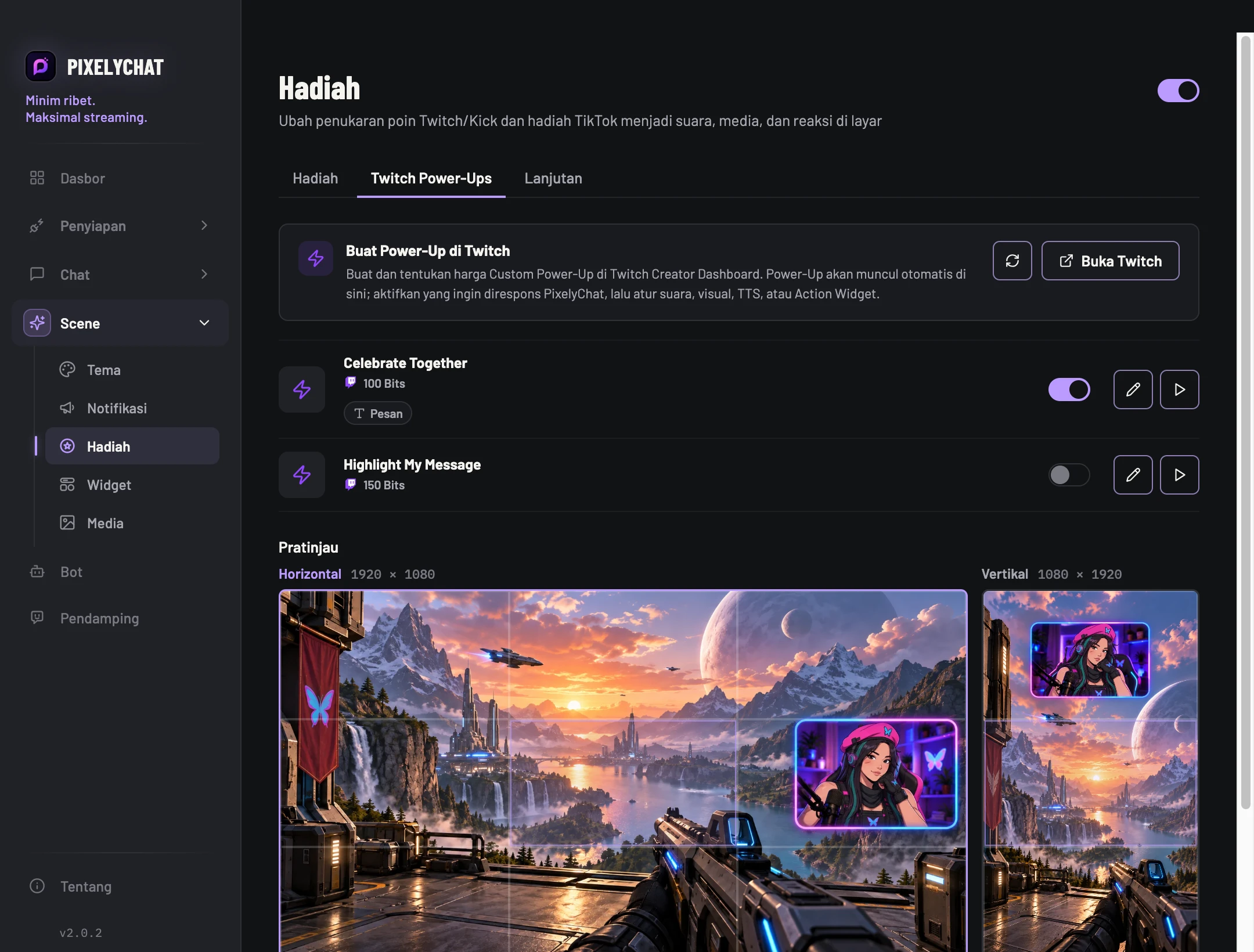 Pengaturan Twitch Power-Ups