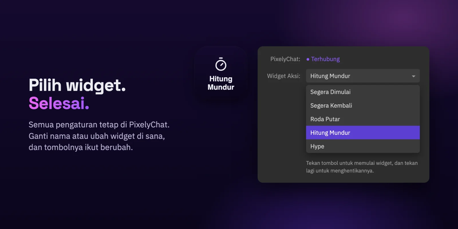 Memilih Widget Aksi untuk tombol Stream Deck