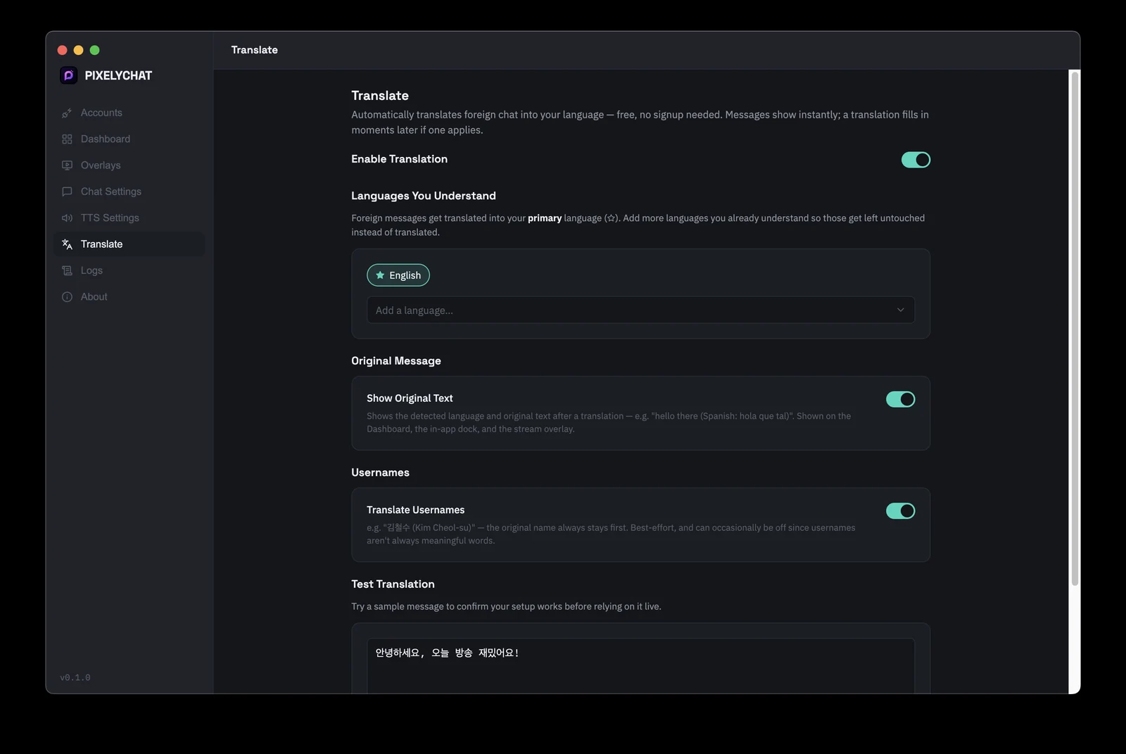 Translation Settings