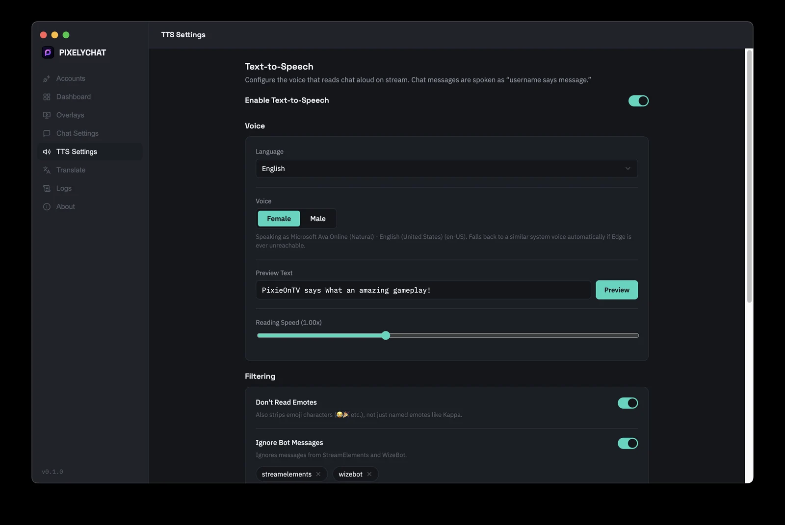 Text to Speech Settings
