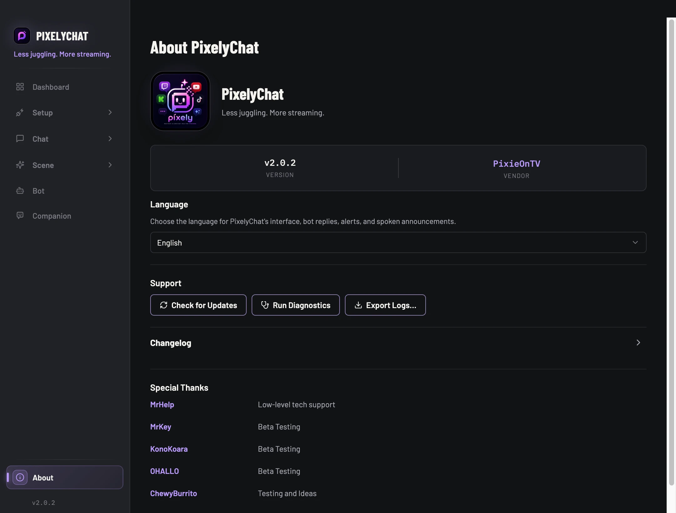 About PixelyChat page