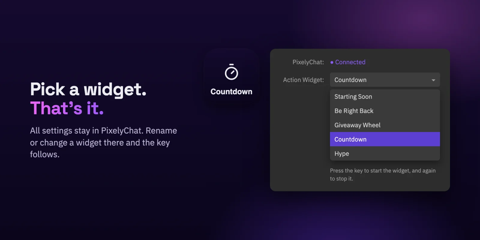 Choosing an Action Widget for a Stream Deck key