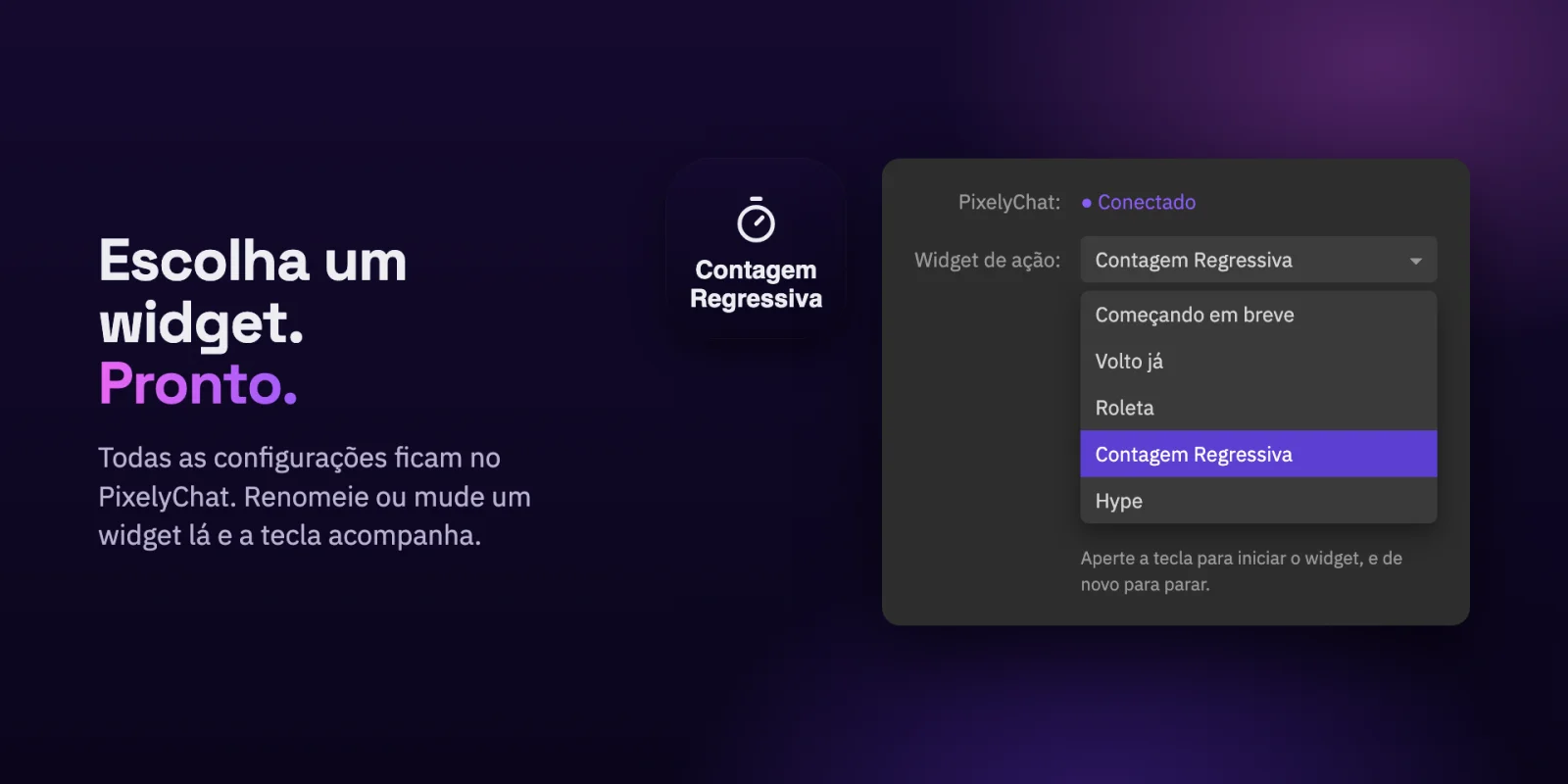 Escolhendo um widget de ação para uma tecla do Stream Deck