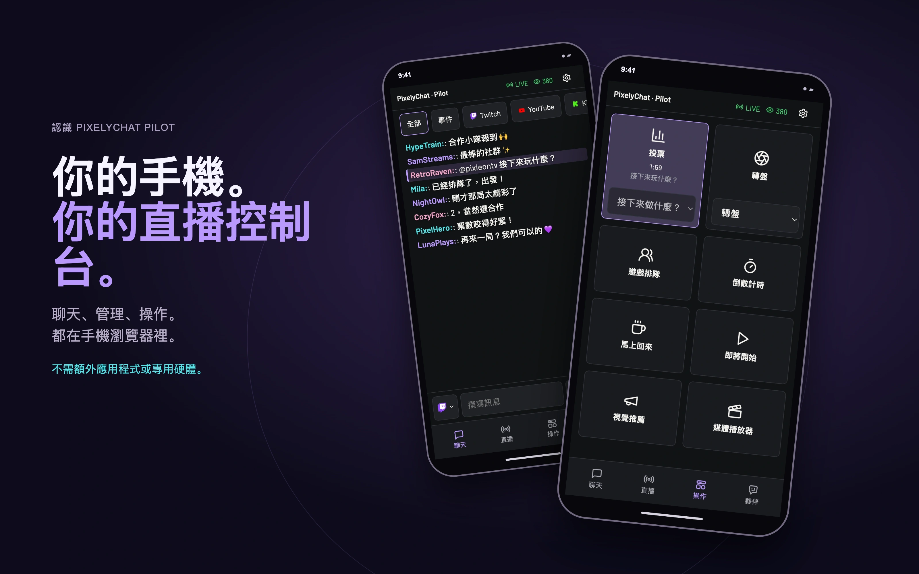 Pilot — 隨時查看聊天, 輕觸管理訊息, 更新直播資訊